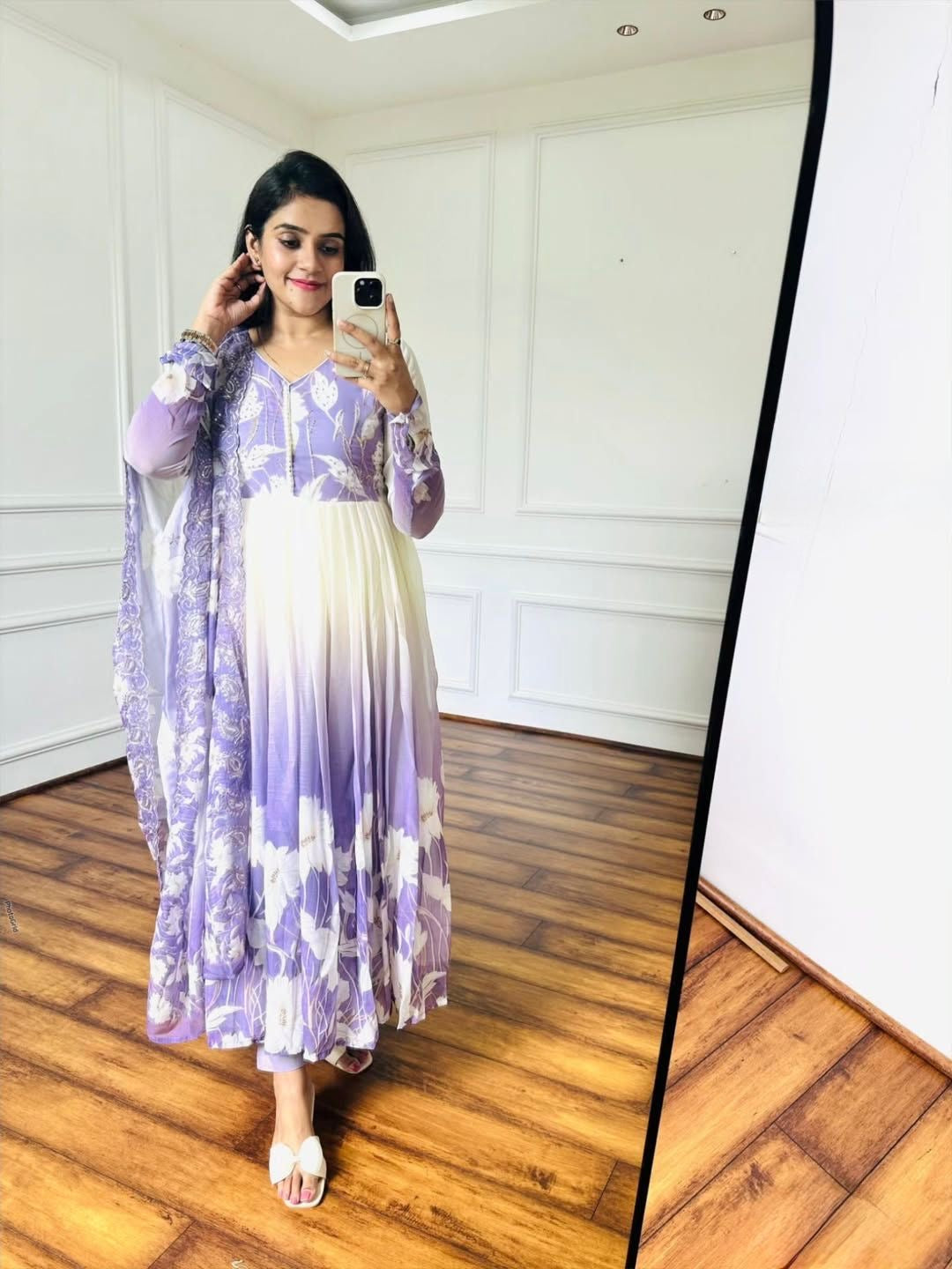 🌸 Product Name:
✨ “Elegance Bloom – Embroidered Georgette Flair Gown Set”