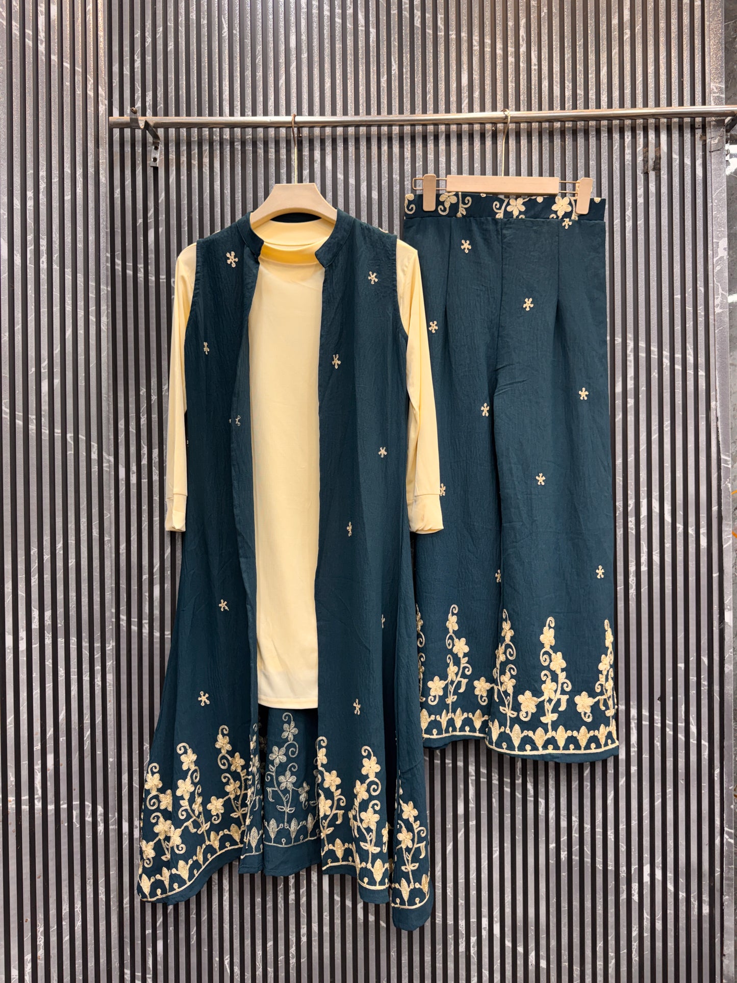 Elegant 3-Piece Designer Co-ord Set with Long Jacket