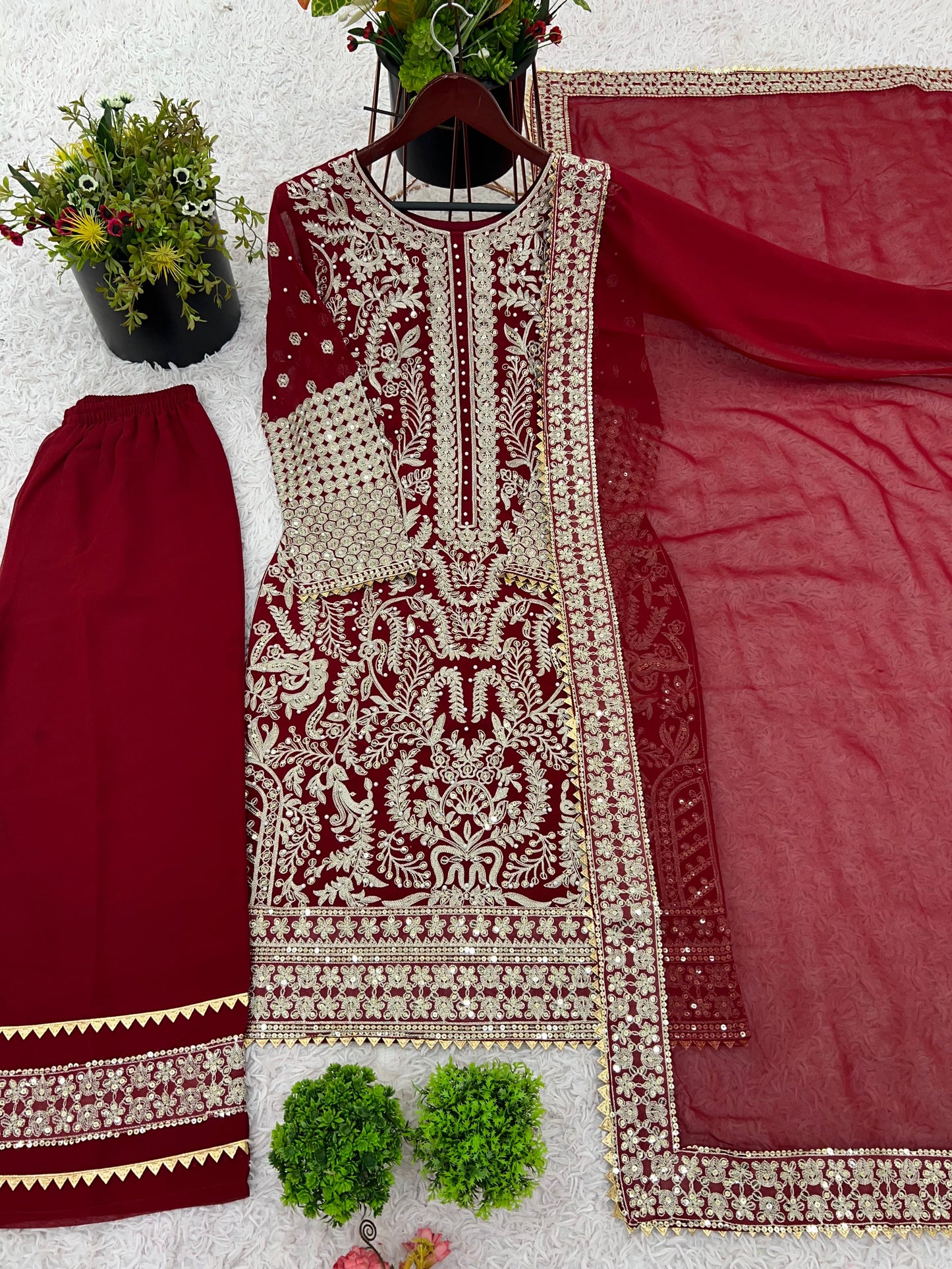 🌙✨ Product Name:
“Royal Elegance Party Wear Embroidered Top-Plazzo & Dupatta Set”