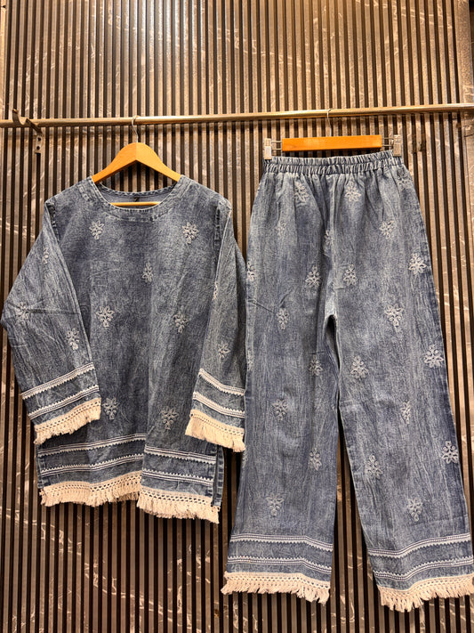 Premium Kashmiri Embroidery Denim Co-ord Set