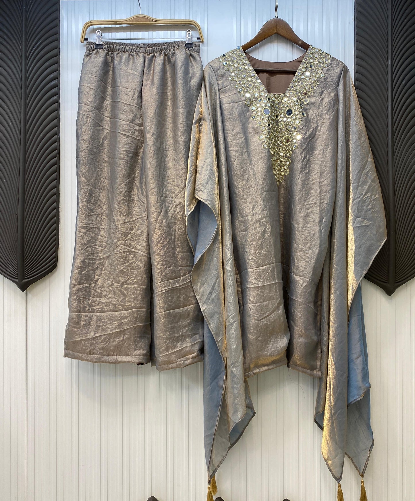 ✅ Product Name (Shopify Title):
✨ Designer Fendy Fabric Suit Set with Real Mirror Embroidery & Palazzo