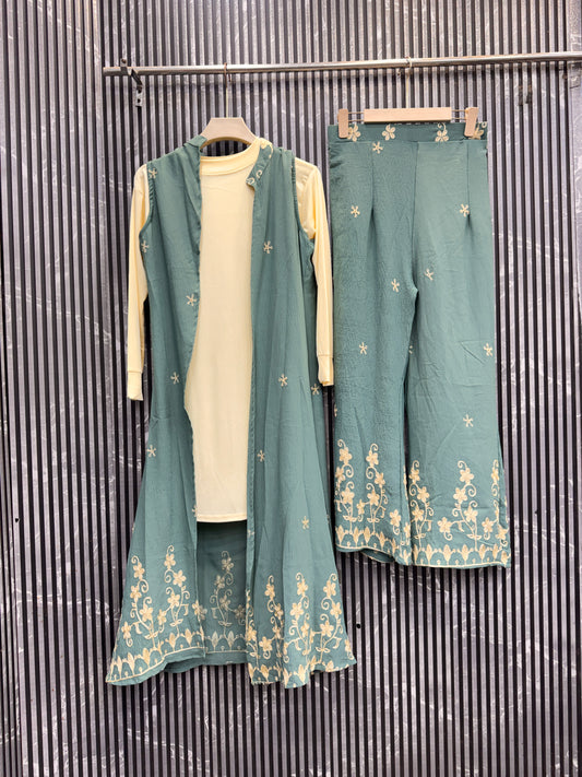 Elegant 3-Piece Designer Co-ord Set with Long Jacket