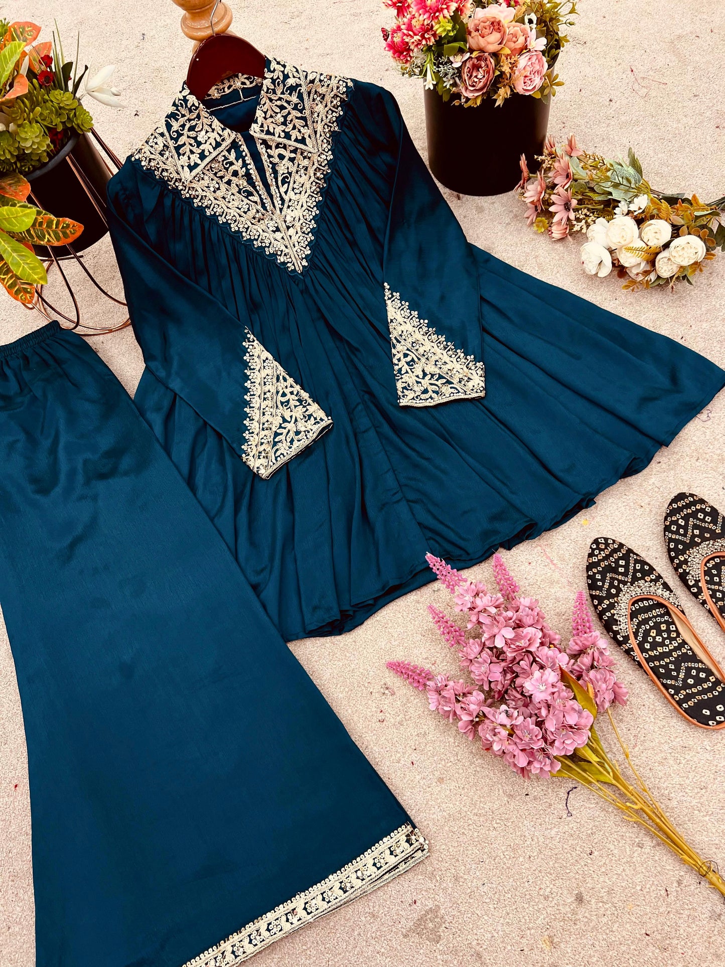 Premium Heavy Chinon Embroidered Sequence Cord Set 🌸