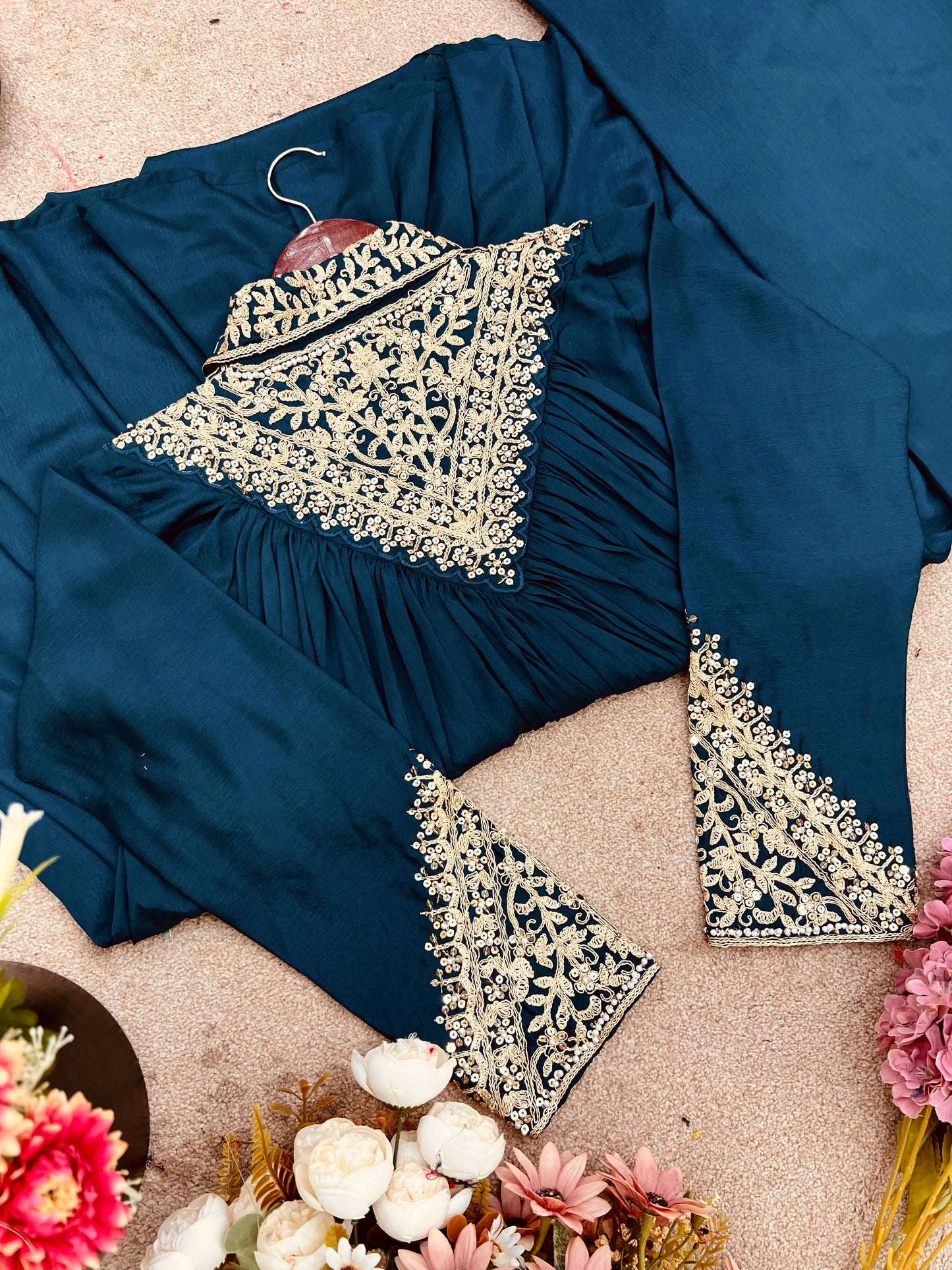 Premium Heavy Chinon Embroidered Sequence Cord Set 🌸