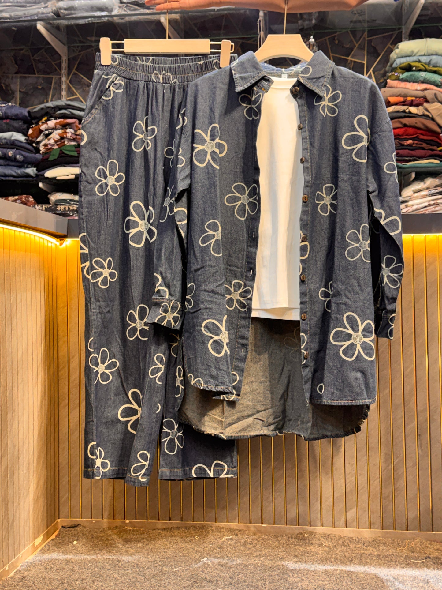 Premium 3-Piece Imported Denim Co-Ord Set with White Inner 1014