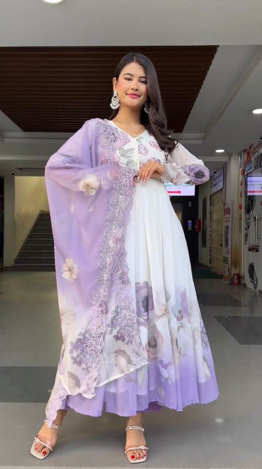 🌸 Product Name:

✨ “Elegance Bloom – Embroidered Georgette Flair Gown Set”
