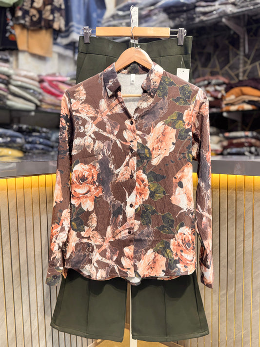 🌟 Premium Korean Outfit (Trendy Shirt & Pant Co-ord Set)(1022)