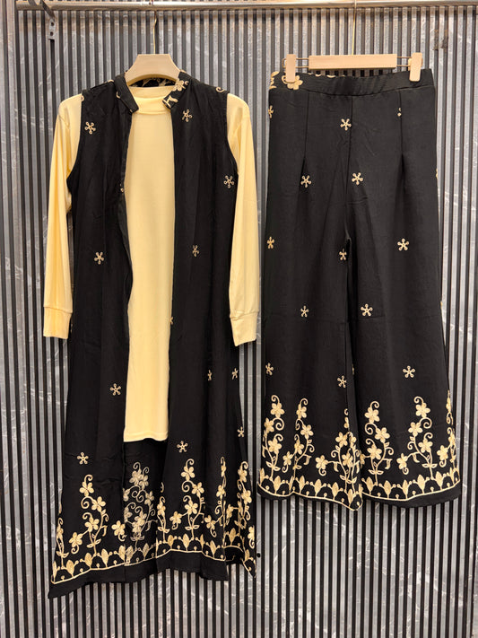 Elegant 3-Piece Designer Co-ord Set with Long Jacket