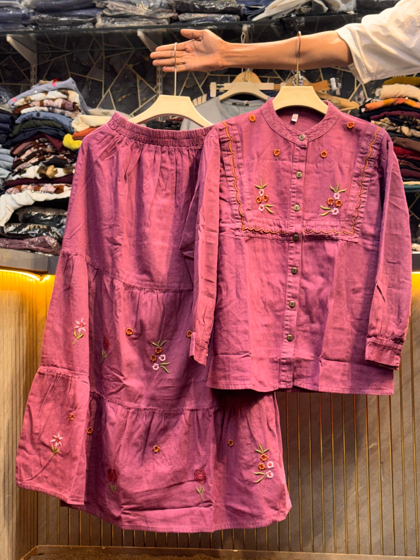 ✨Premium Korean Co-Ord Set with Denim Fabric & Flared Sharara😍 1013