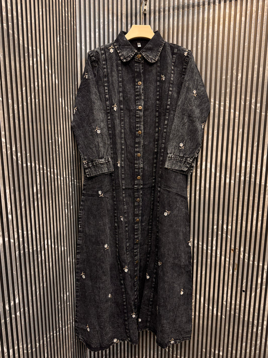 Luxury Imported Denim Fully Embroidered Long Midi (1012)