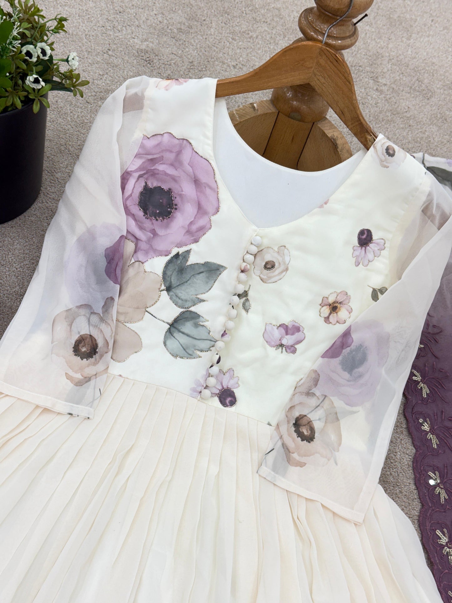 🌸 Product Name:

✨ “Elegance Bloom – Embroidered Georgette Flair Gown Set”