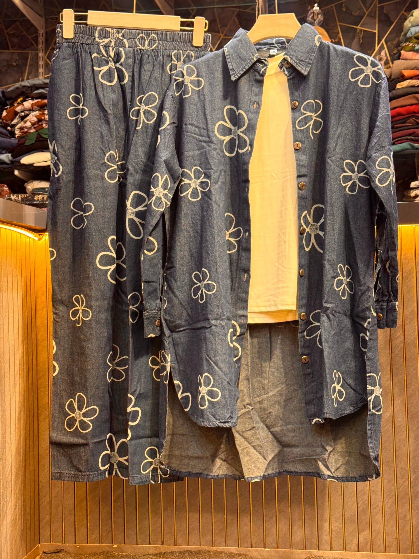 Premium 3-Piece Imported Denim Co-Ord Set with White Inner 1014