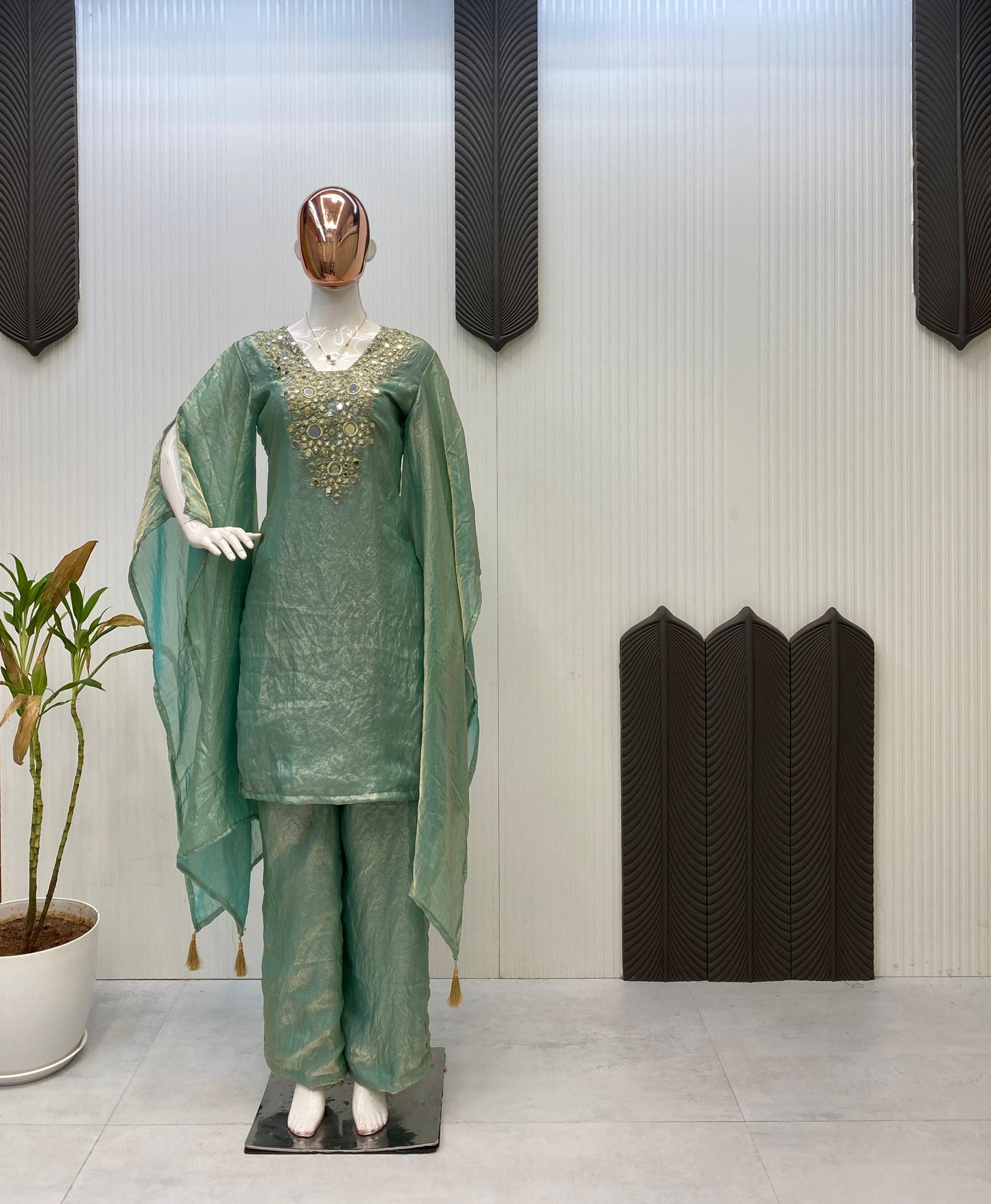 ✅ Product Name (Shopify Title):

✨ Designer Fendy Fabric Suit Set with Real Mirror Embroidery & Palazzo