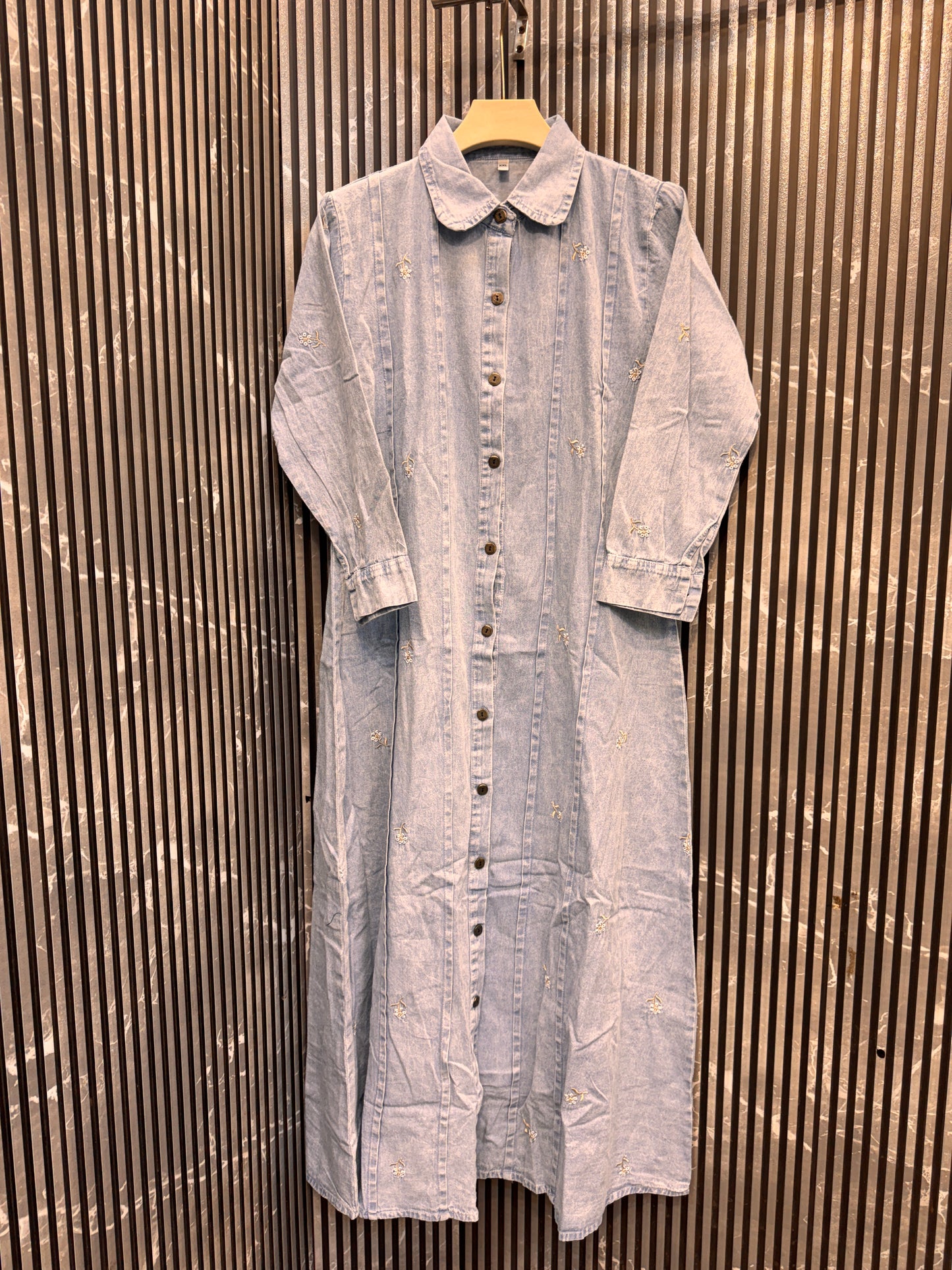Luxury Imported Denim Fully Embroidered Long Midi (1012)