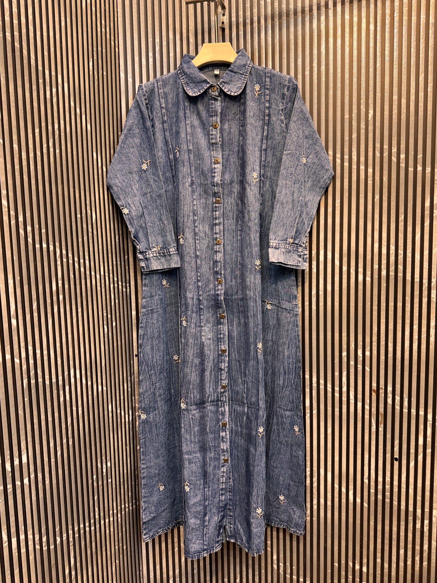 Luxury Imported Denim Fully Embroidered Long Midi (1012)