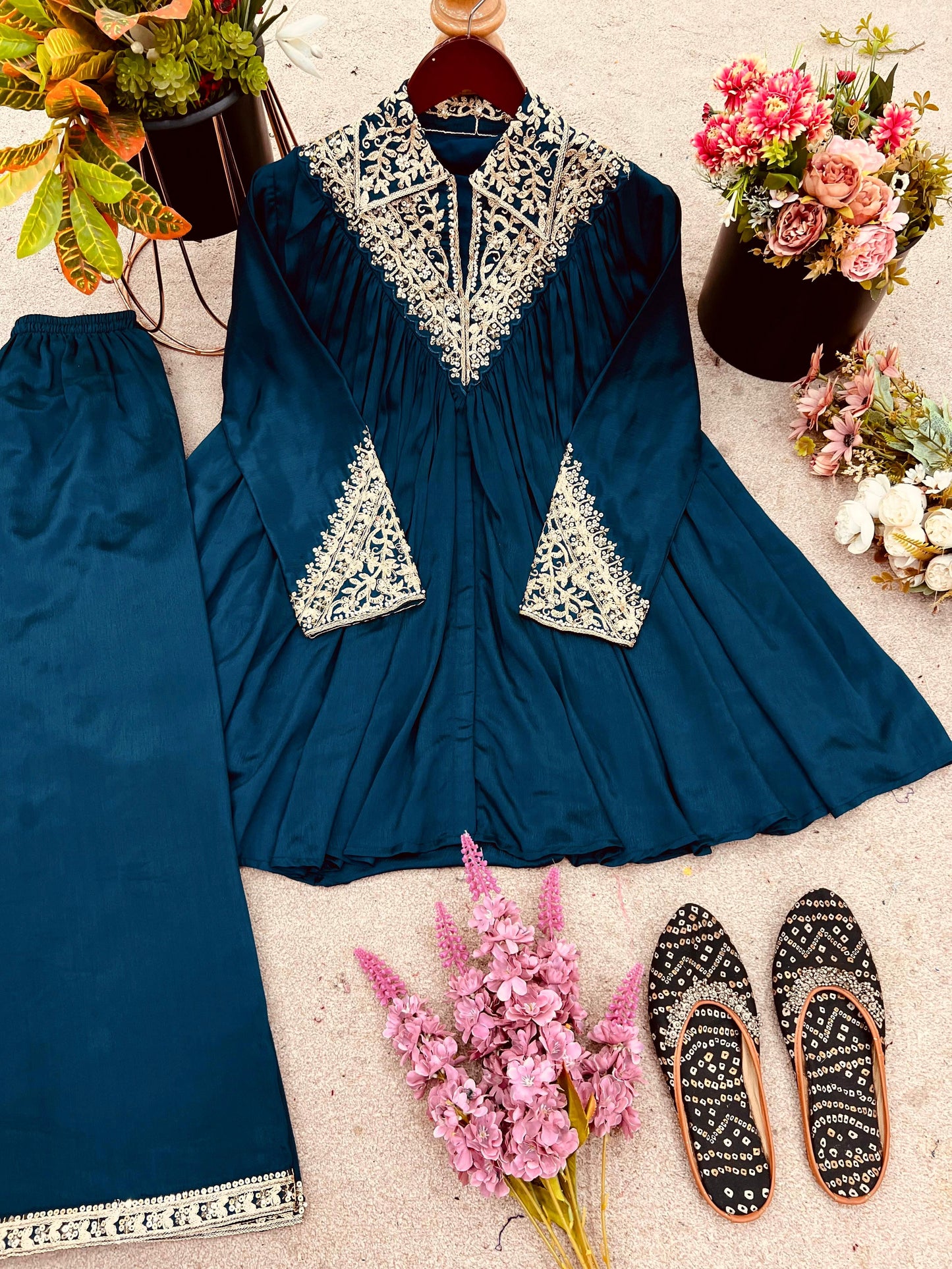 Premium Heavy Chinon Embroidered Sequence Cord Set 🌸