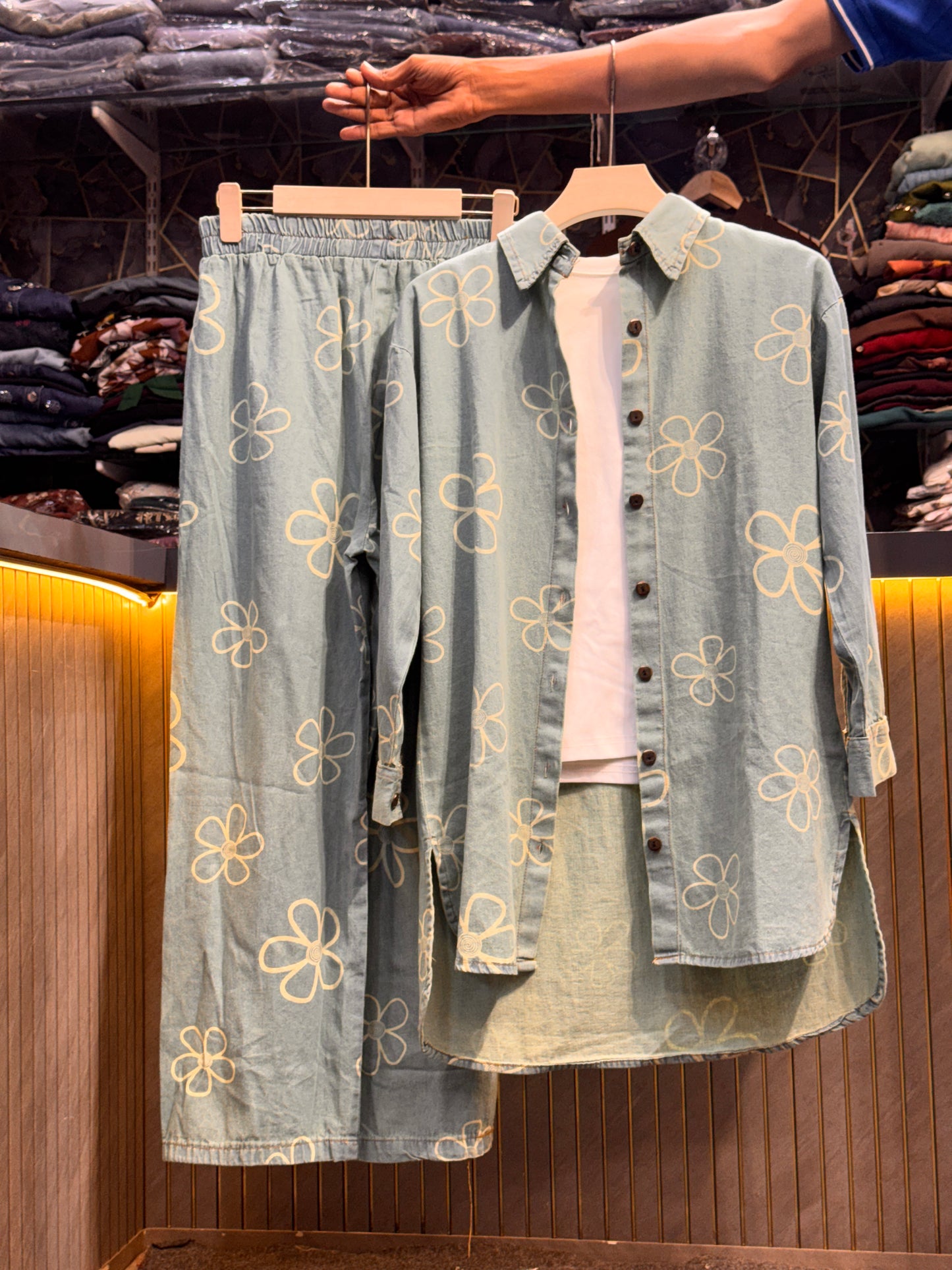 Premium 3-Piece Imported Denim Co-Ord Set with White Inner 1014