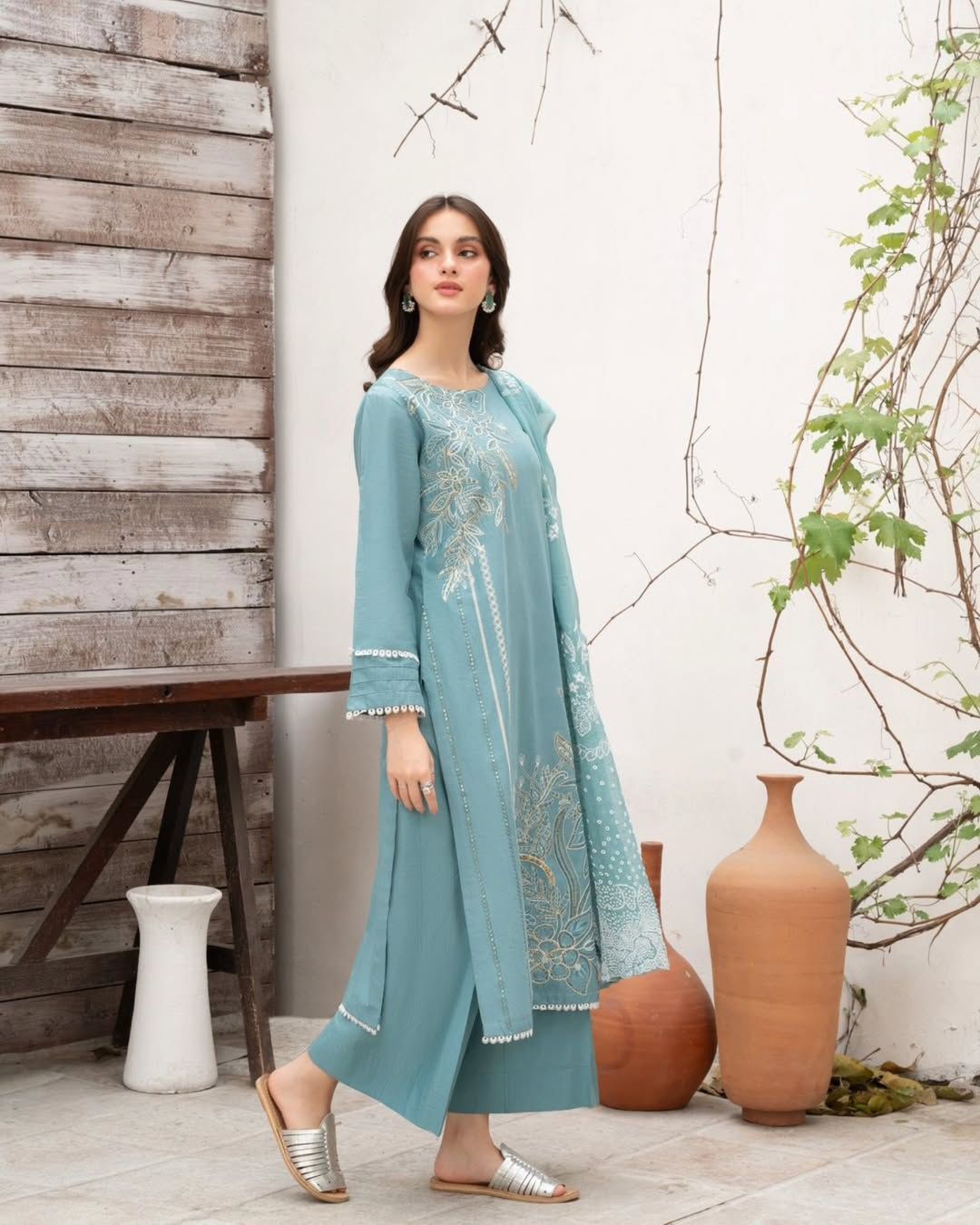 ✨Designer Roman Silk Sequence Embroidered Suit Set with Dupatta ✨
